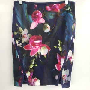 TED BAKER Navy Oriental Floral Design Skirt Size 2